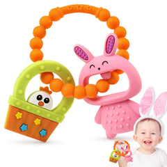 Easter Bunny Baby Teether Ring – Silicone Teething Toy with Bunny & Chick Designs