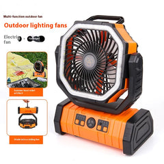 Portable Camping Fan with LED Light & Power Bank – Rechargeable Outdoor Fan