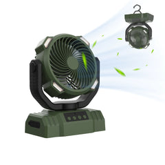 Portable Camping Fan with LED Light & Power Bank – Rechargeable Outdoor Fan