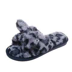 Leopard Print Fur Slippers for Women