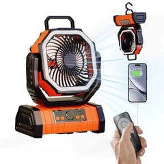 Portable Camping Fan with LED Light & Power Bank – Rechargeable Outdoor Fan