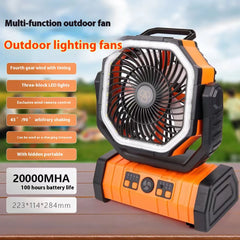 Portable Camping Fan with LED Light & Power Bank – Rechargeable Outdoor Fan