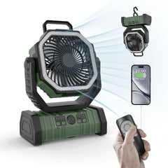 Portable Camping Fan with LED Light & Power Bank – Rechargeable Outdoor Fan